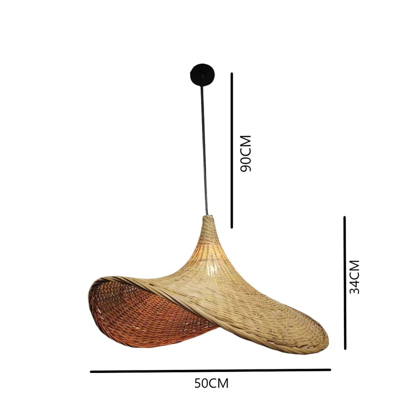 Nature style bamboo weaved hat pendant lamp - Image 2