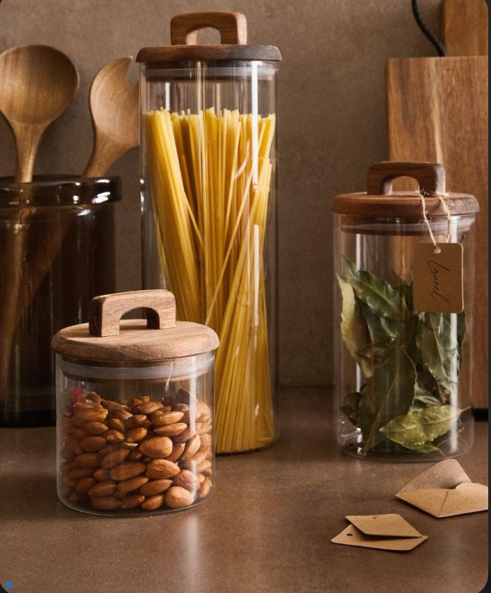 Acacia Wood Glass jar With Lid 2pcs 1300ml - Image 2