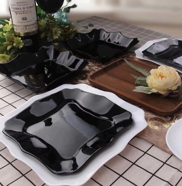 Opal Glass Dessert Plate Set 7pcs (Black) - Image 2