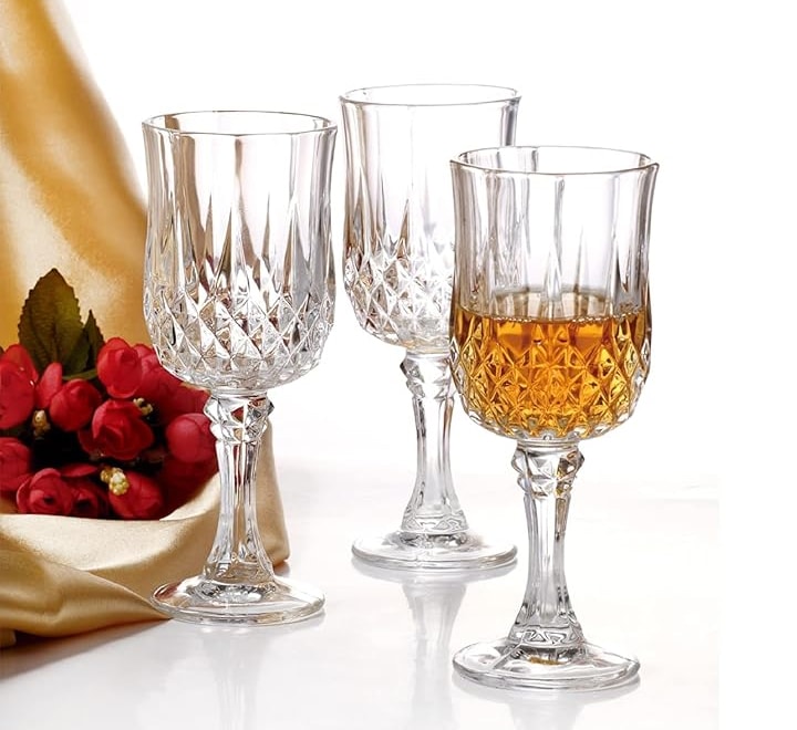 Clear Patterned Wine Glass 6pc 18cm